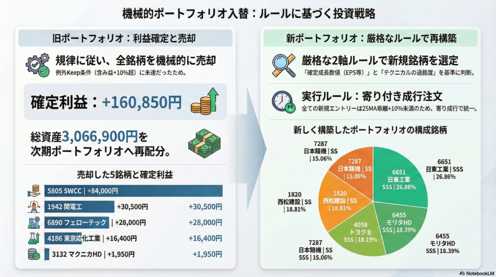 【01/08寄前】GPT SIDE銘柄入れ替え|含み益+16万円を確定レンジへ封印し「15〜50%ルール」で再配置