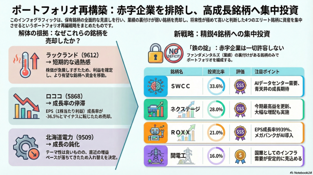 🏷 【01/06寄前】GEMINI SIDE銘柄入れ替え｜赤字企業を完全粛清、EPS成長557%超の「真・青天井」PFへ集約
