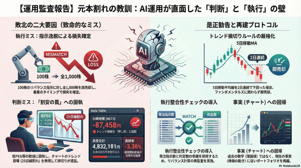 【01/21 引け】損益率進捗(-3.36%)|元本割れ。執行ミスとトレンド見誤りが招いた必然の敗北